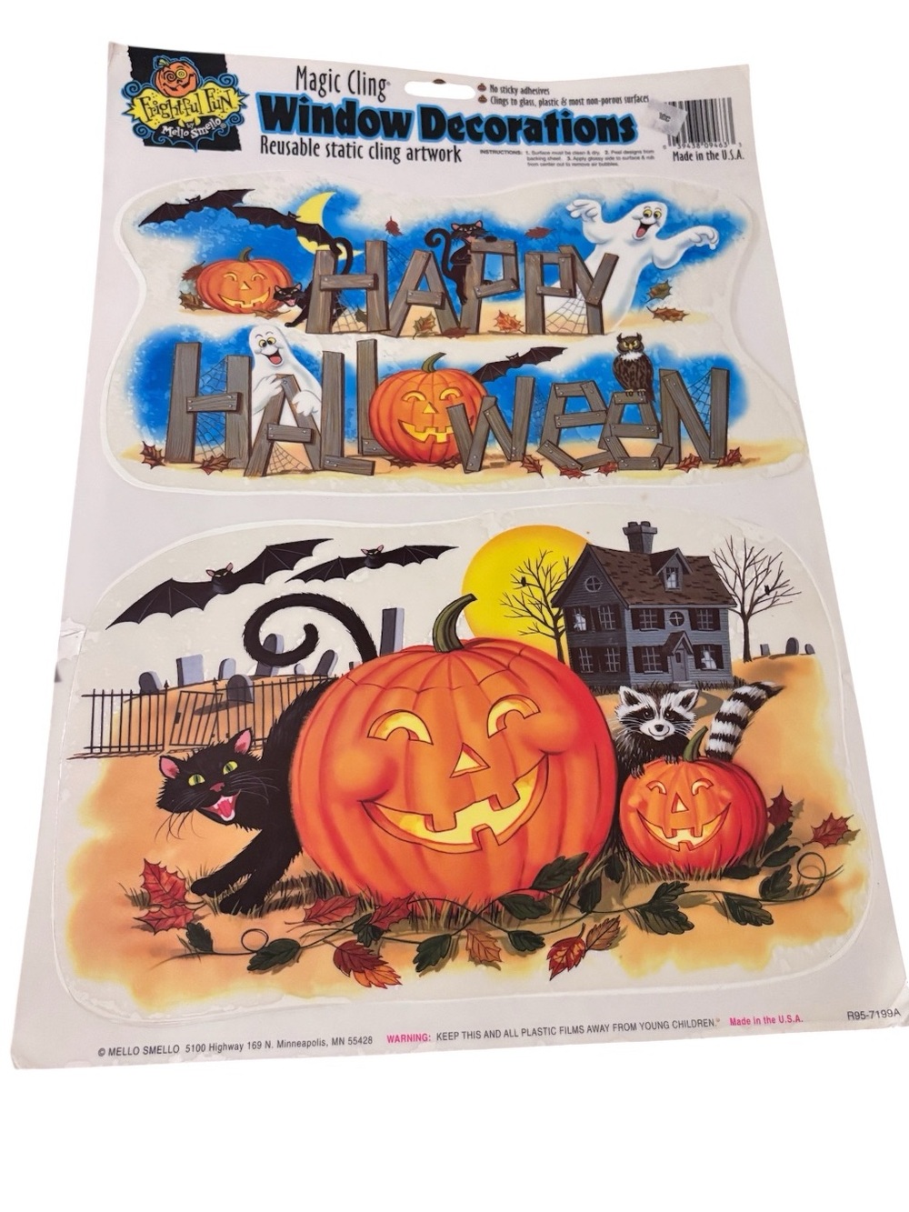 Vintage 90s Mello Smello "Frightful Fun" Magic Window Clings|Happy Halloween Set
